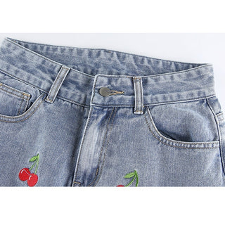 Cherry Embroidery Jeans